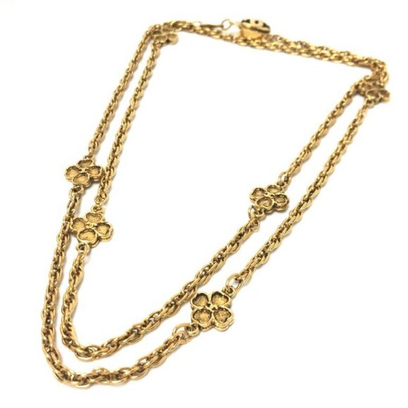 CHANELCC Logos Clover Long Necklace 35" Gold Tone Auth - Picture 3 of 8